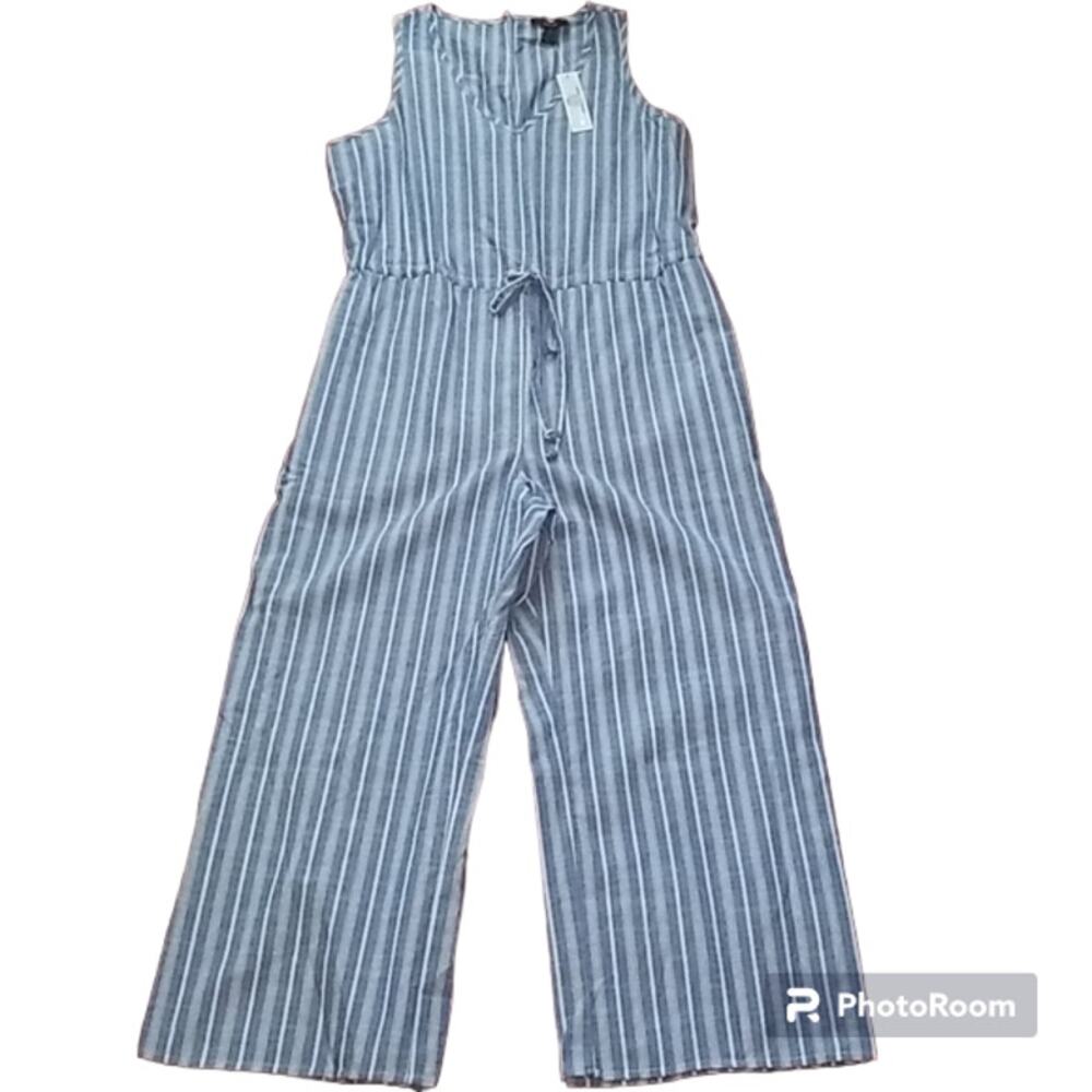 Anthropologie Blue and White Striped Jumpsuit